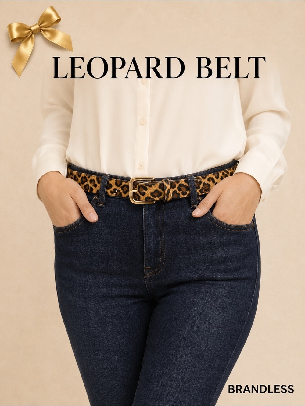 Leopard Print Fuzzy Vacation Leather Belt Size Small